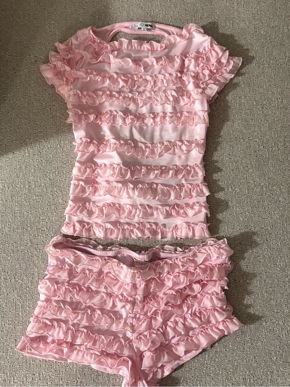 Pink Ruffle Two-Piece Crop Top & Shorts Set - Picture 3 of 3